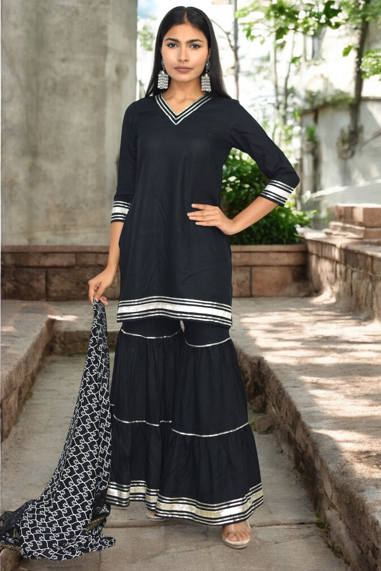 Midnight Black Beauty Sharara Set