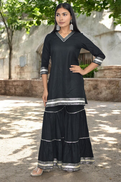Midnight Black Beauty Sharara Set