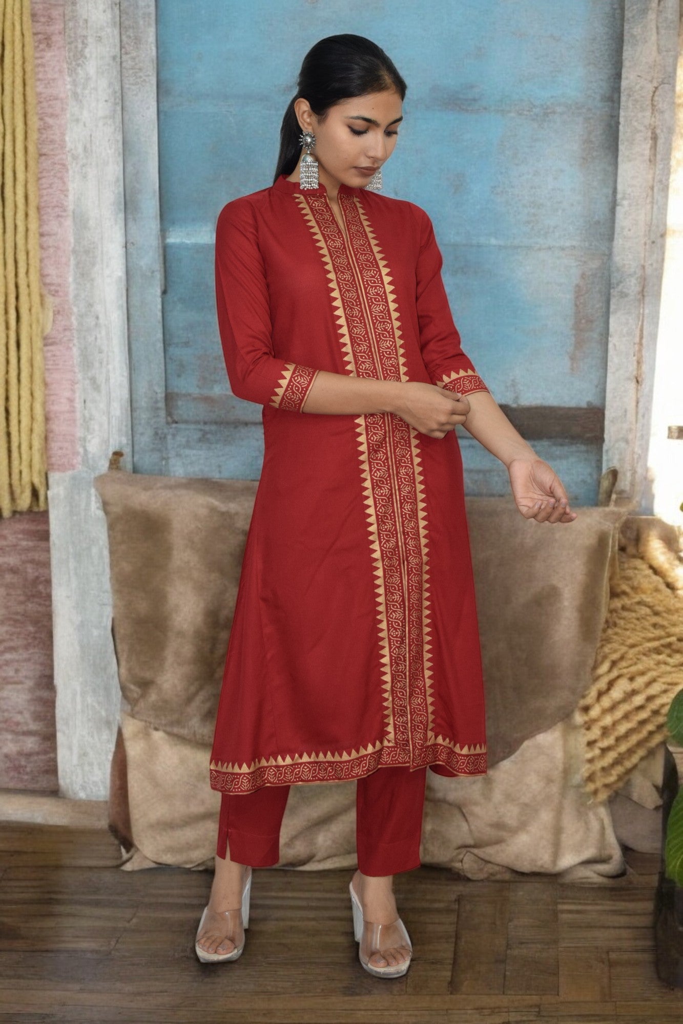 Red Chic cotton Kurta Set