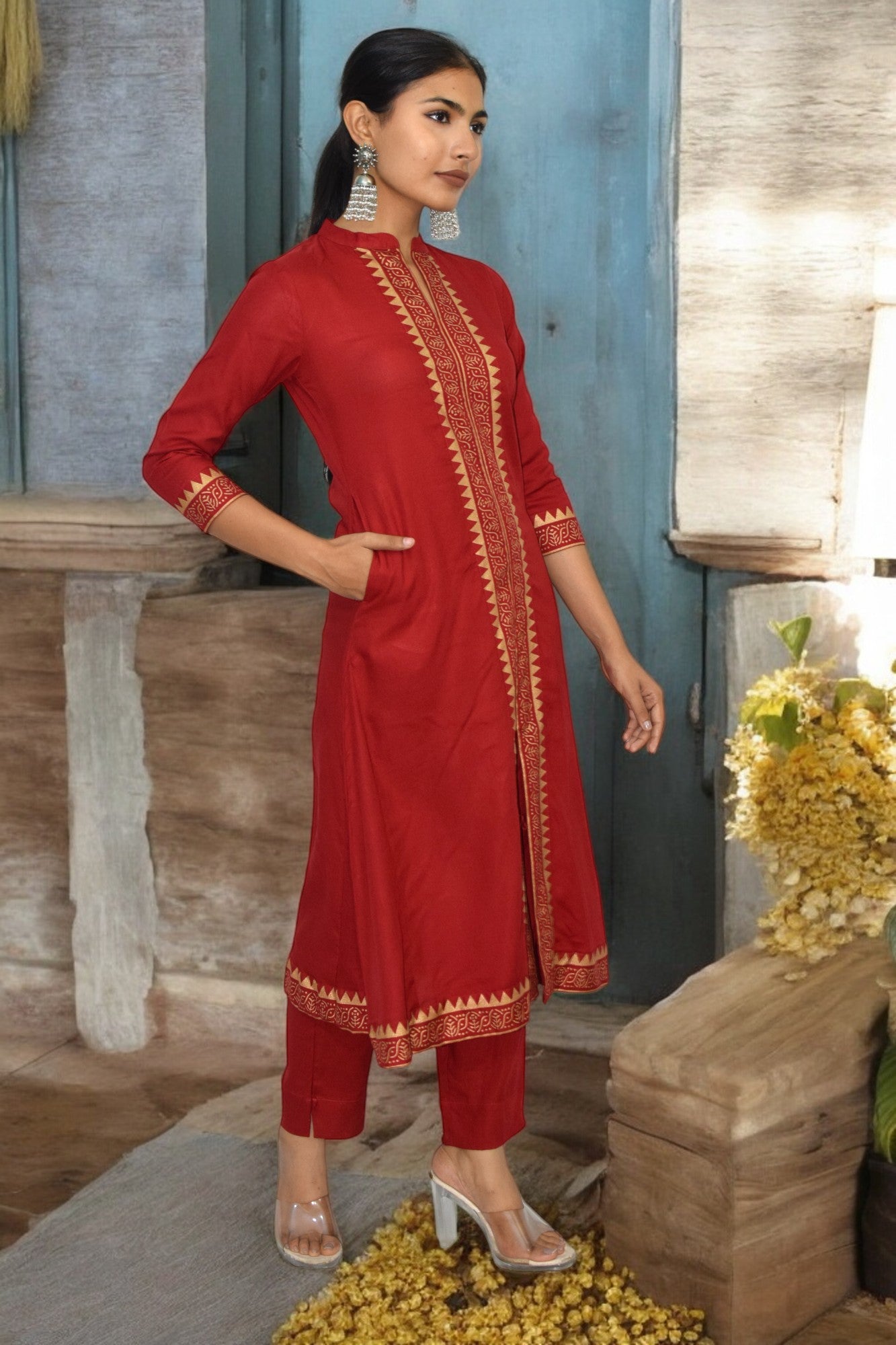 Red Chic cotton Kurta Set