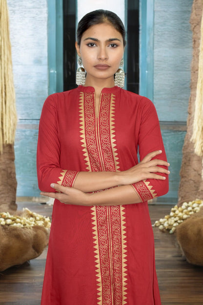Red Chic cotton Kurta Set