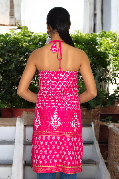 Gulaabi Gulzaar Halter neck Kurta