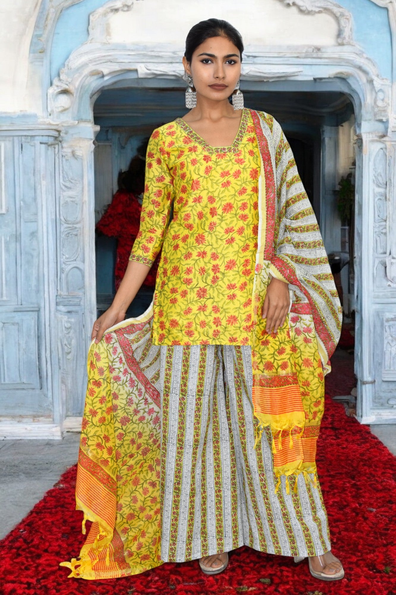 Sunshine Bloom Chanderi Silk Suit Set
