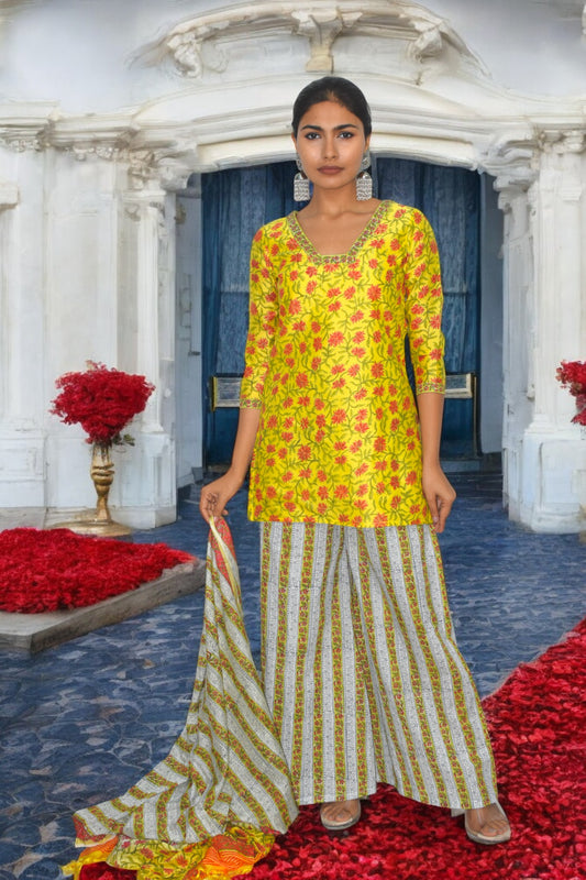 Sunshine Bloom Chanderi Silk Suit Set