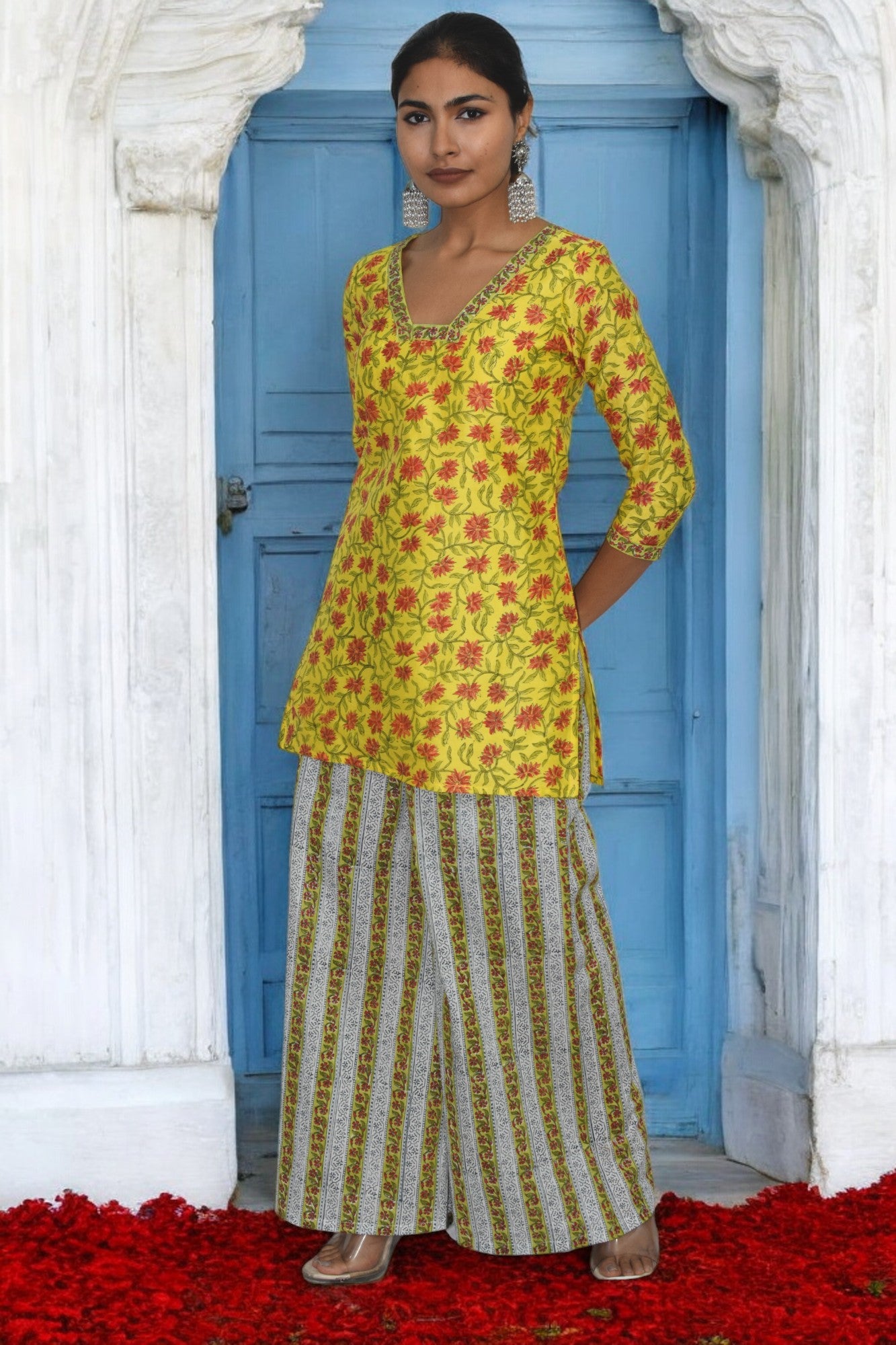 Sunshine Bloom Chanderi Silk Suit Set