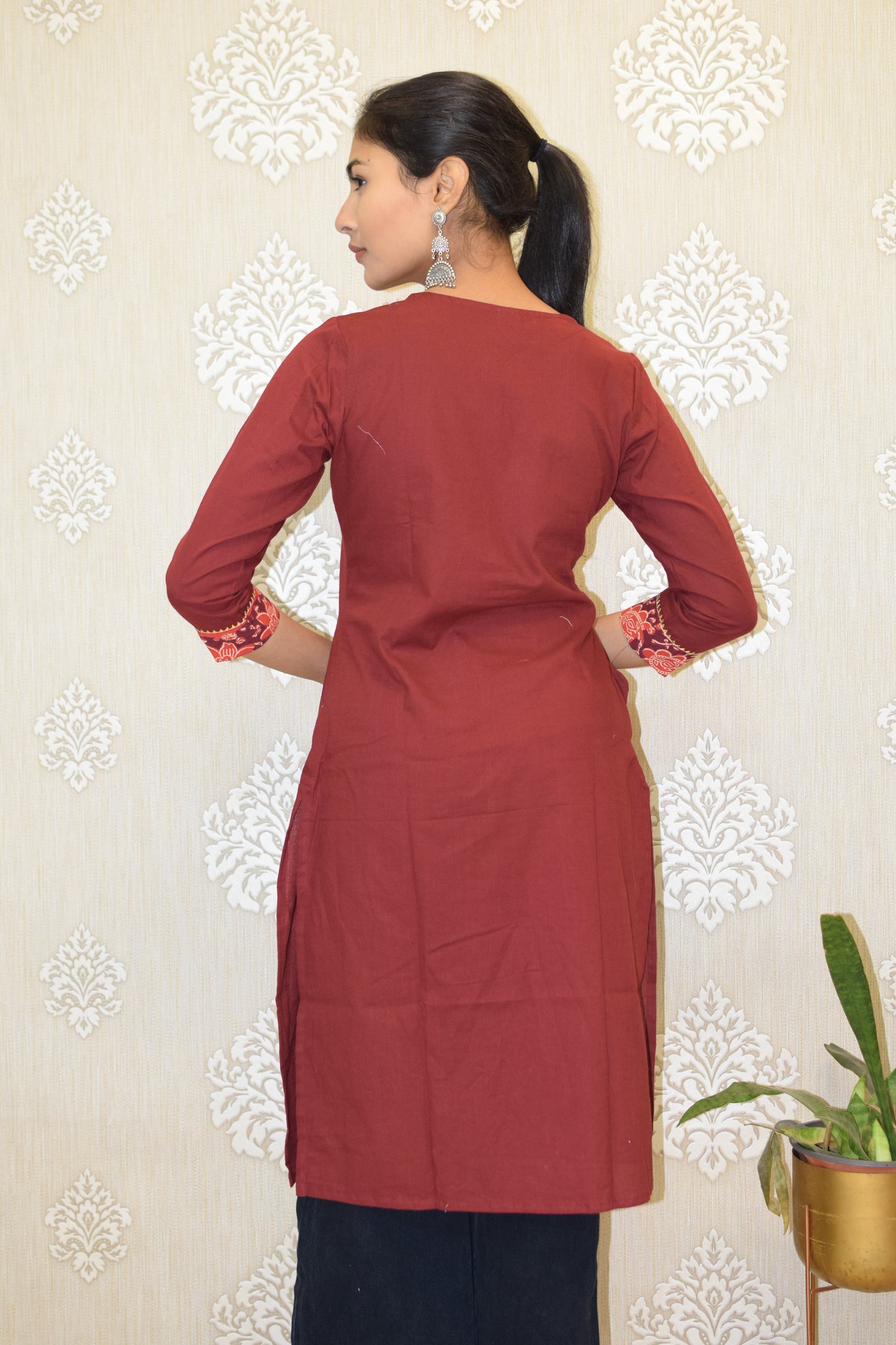 Maroon long yolk Kurta