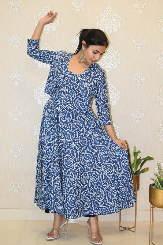 Keri Indigo Long Flared A Line Dress with jacket