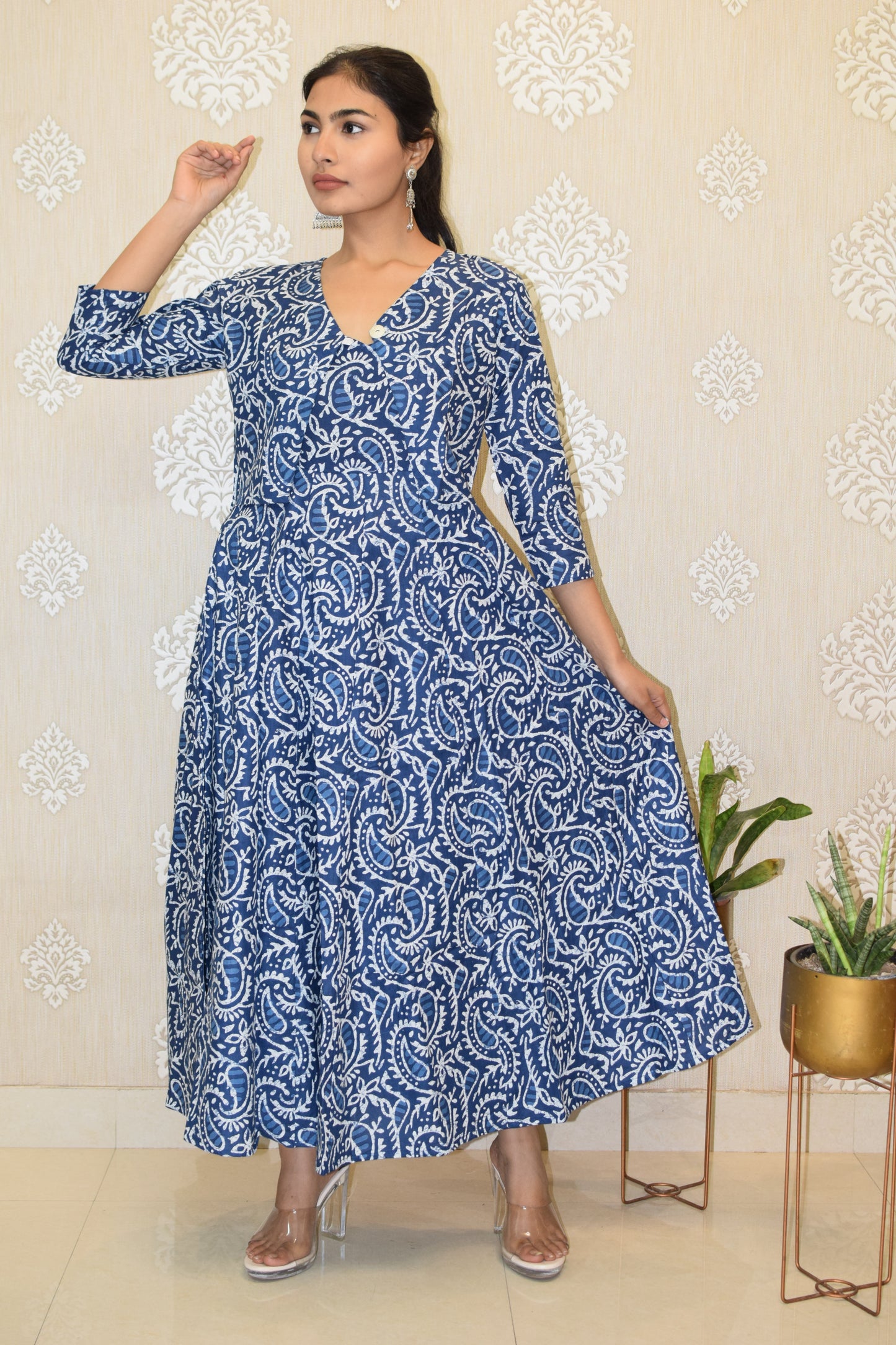 Keri Indigo Long Flared A Line Dress with jacket