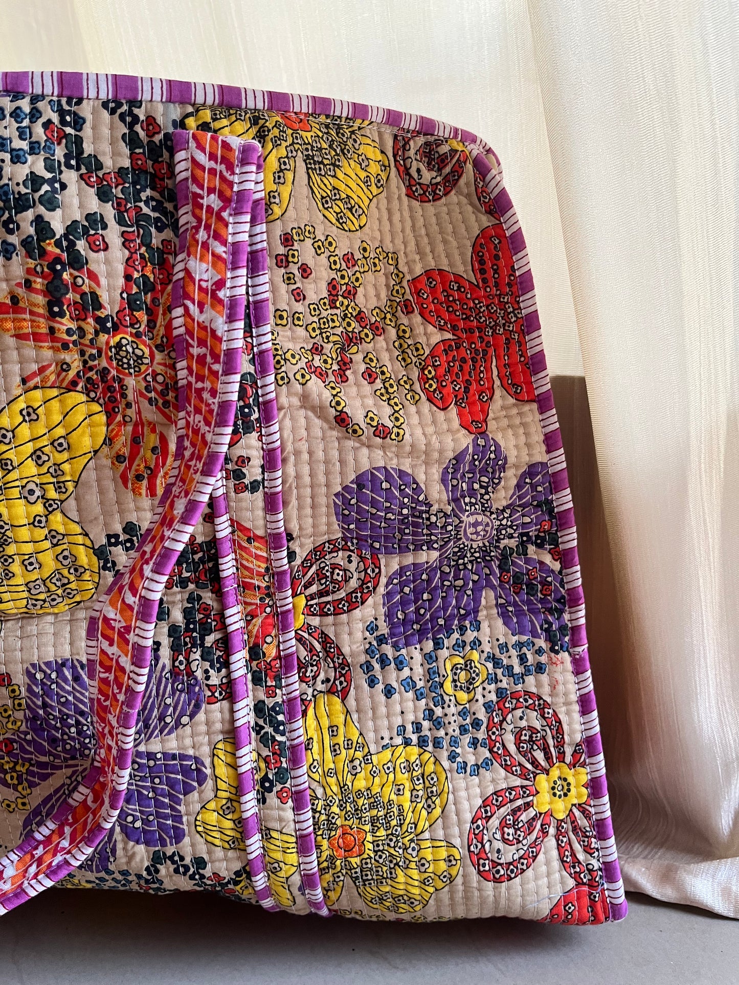 Mocha printed Handblock Printed Quilted Tote Bag with concealed zip