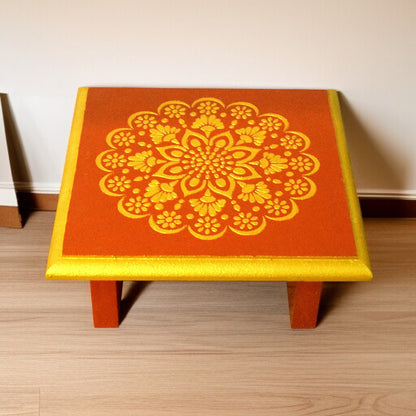 Red Handcrafted Wooden Pooja Chowki