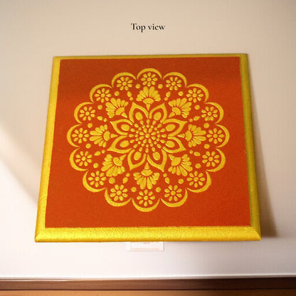 Red Handcrafted Wooden Pooja Chowki