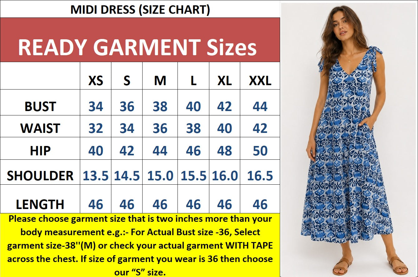 Santorini Blue Handblock Tie Summer Maxi Dress