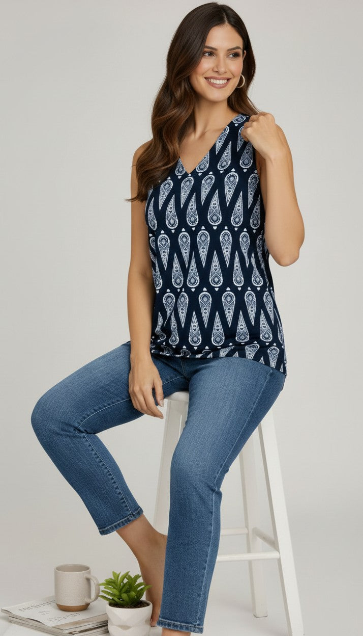 Indigo Noor  Handblock Sleeveless Top