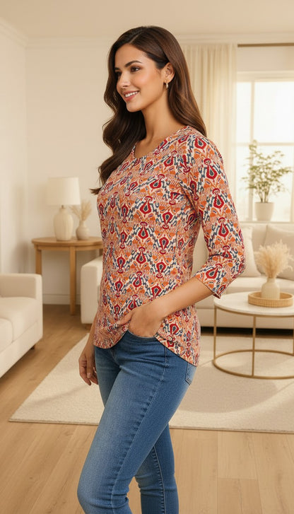 Terracotta Muse Printed Cotton Kurti