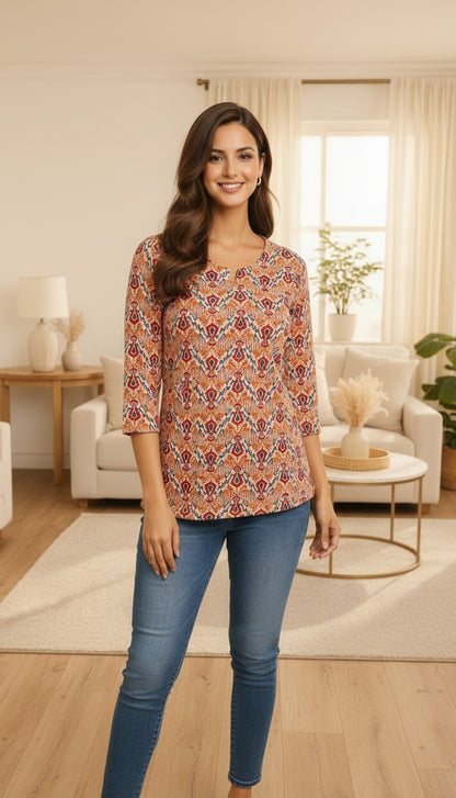 Terracotta Muse Printed Cotton Kurti