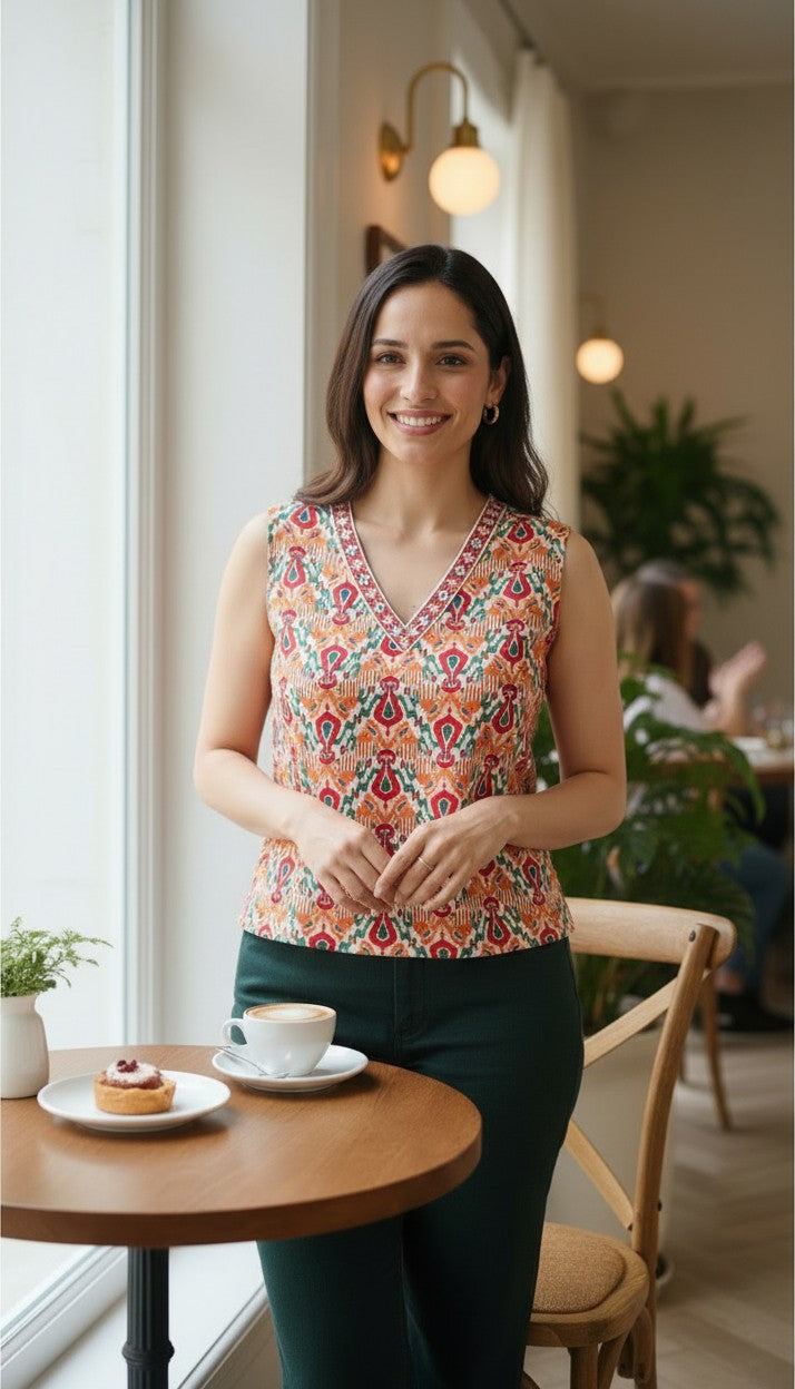 Rangrez Élan V-Neck cotton short top
