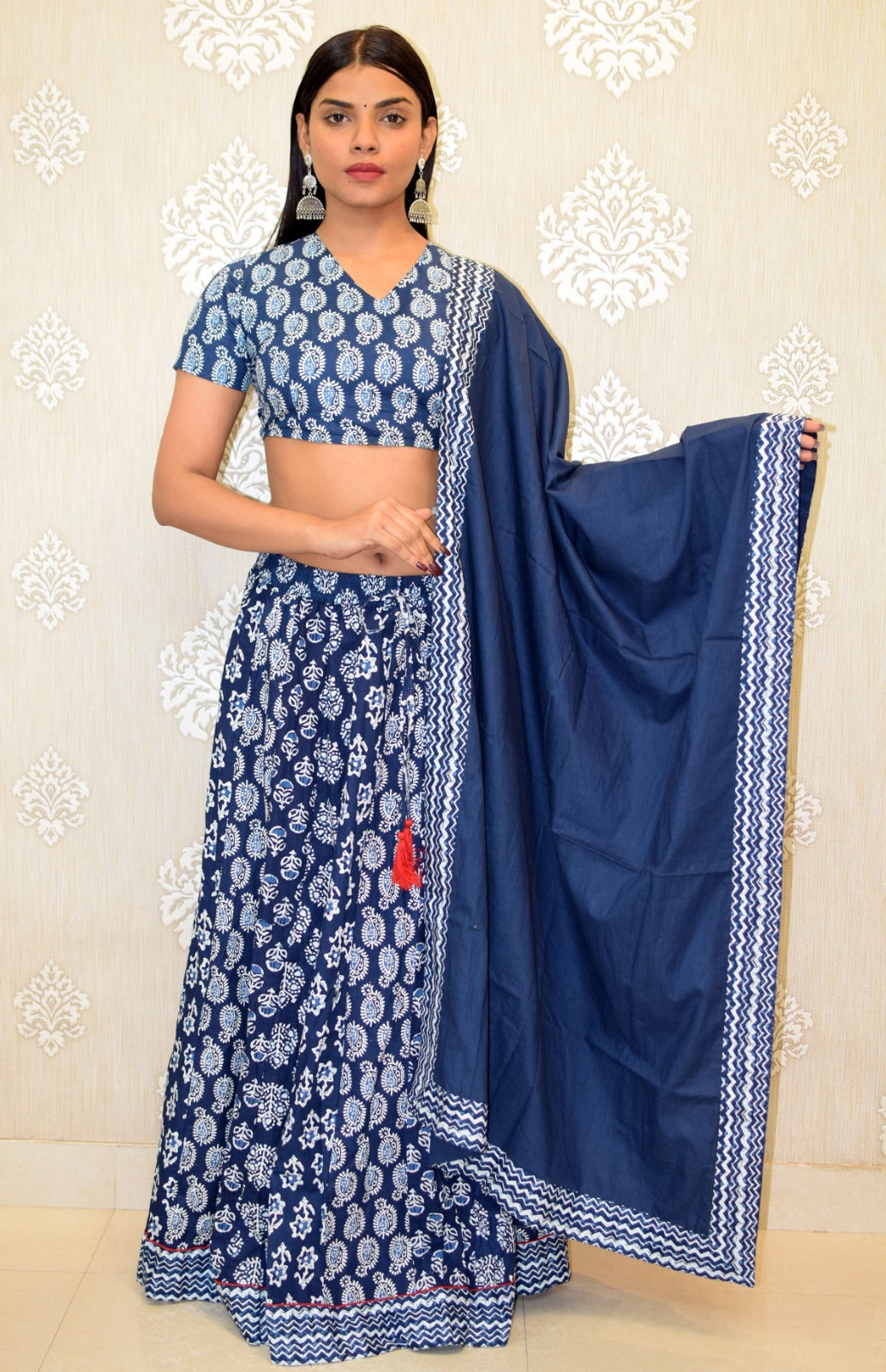 Moore Pankhi Indigo Rayon half sleeves lghanga set