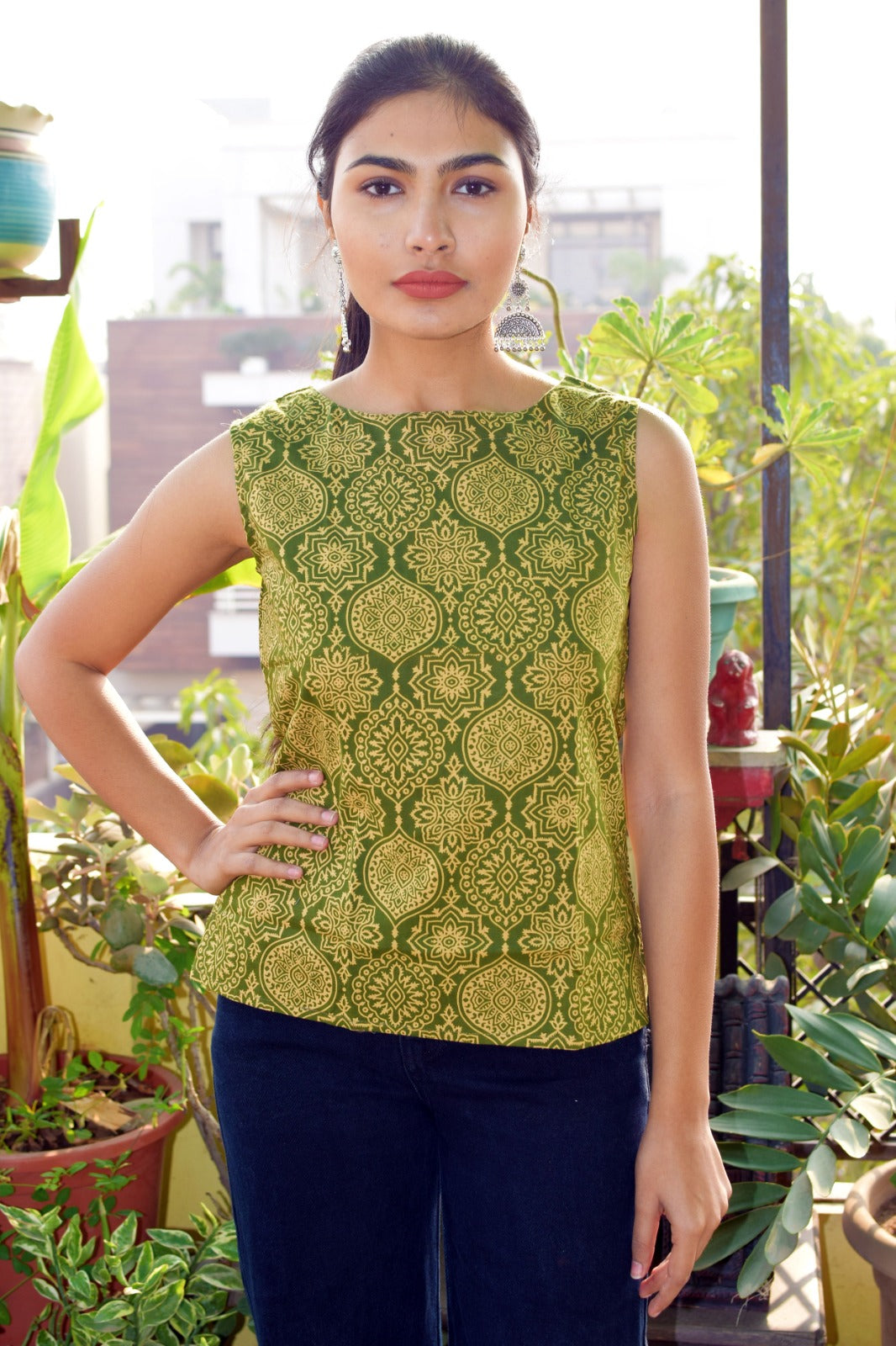 Mughal Green Boat neck short top