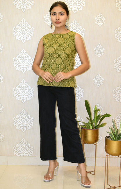 Mughal Green Boat neck short top