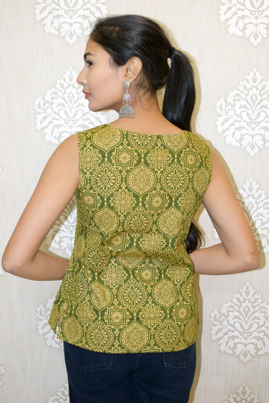 Mughal Green Boat neck short top