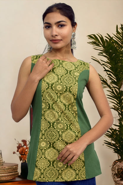 Green mughal Boat Neck Women's Top