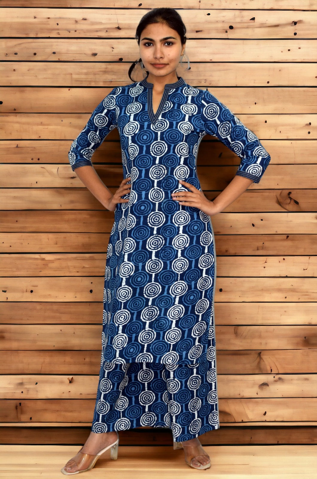 Blue printed handblock kurta with plazzo