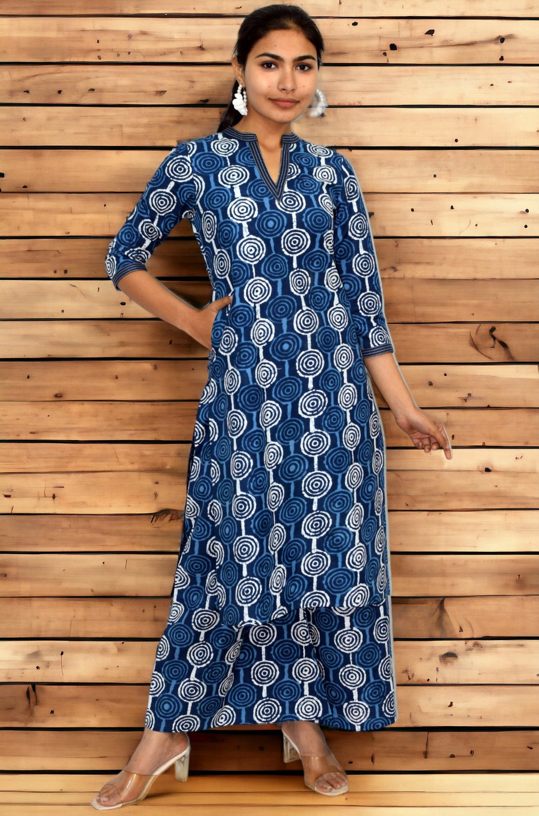 Blue printed handblock kurta with plazzo