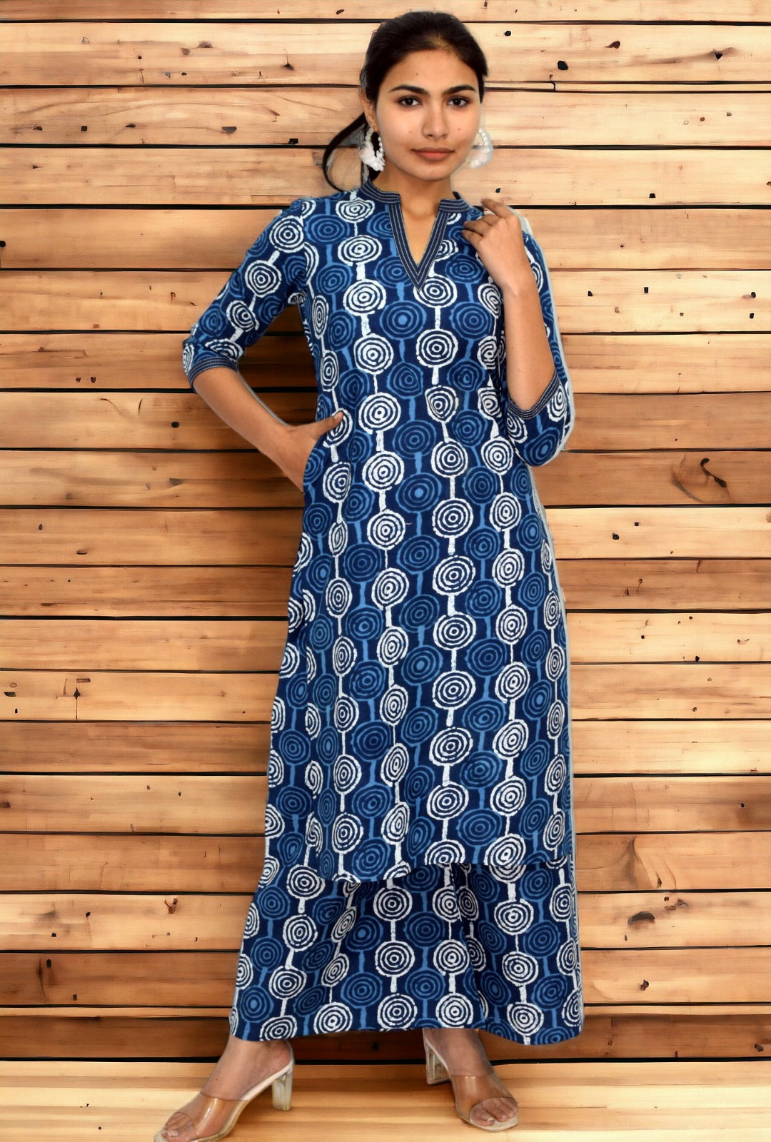 Blue printed handblock kurta with plazzo