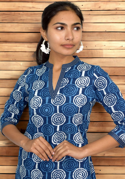 Blue printed handblock kurta with plazzo