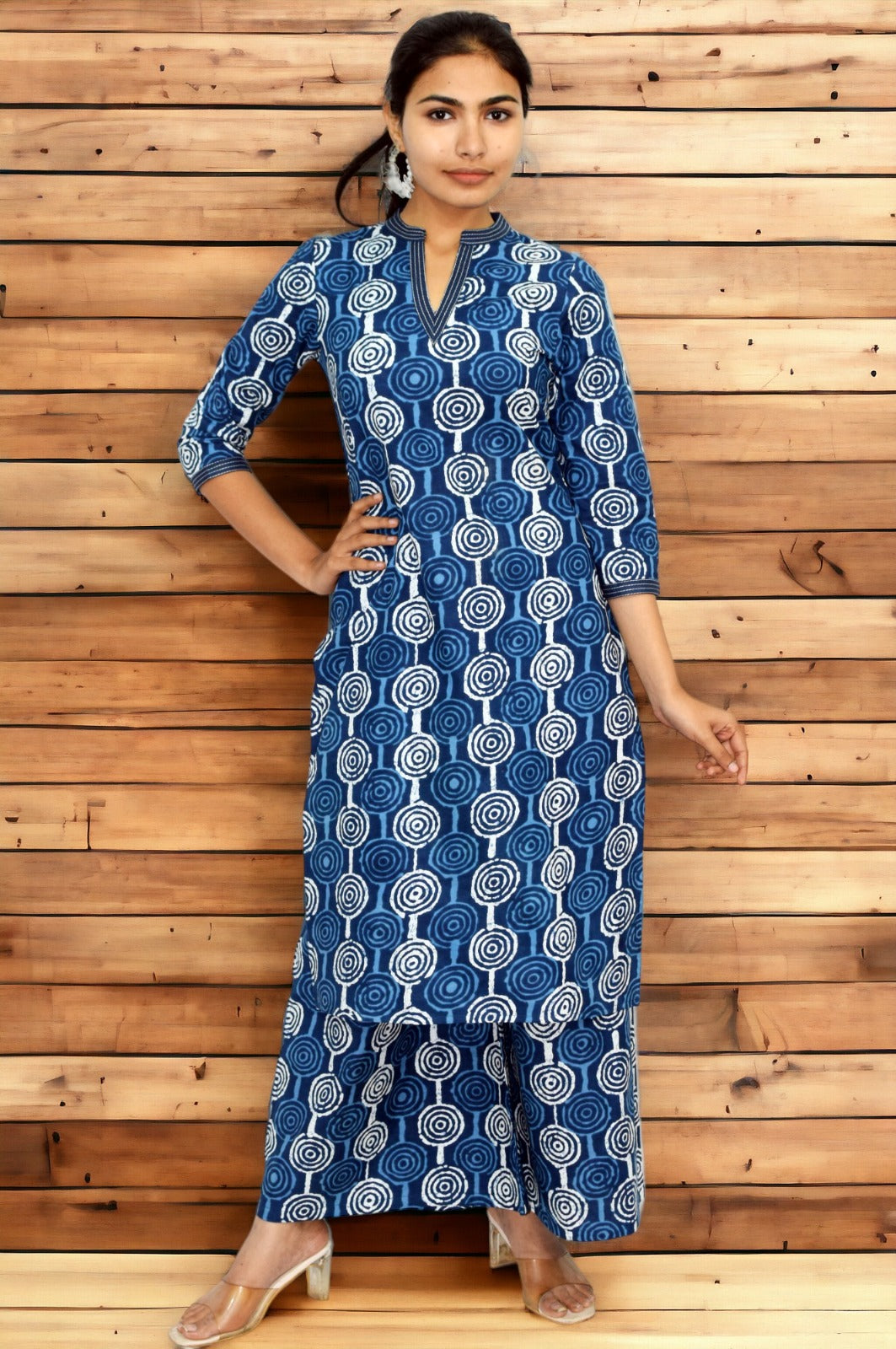 Blue printed handblock kurta with plazzo