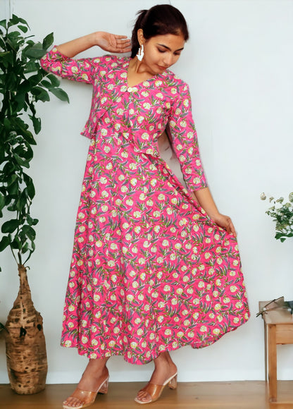 Pink tamatar Long Flared A Line Dress with jacket