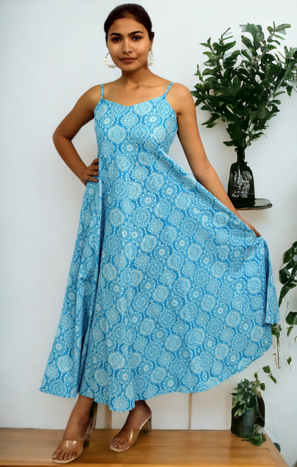 Blue mughal Long Flared A Line Dress with jacket