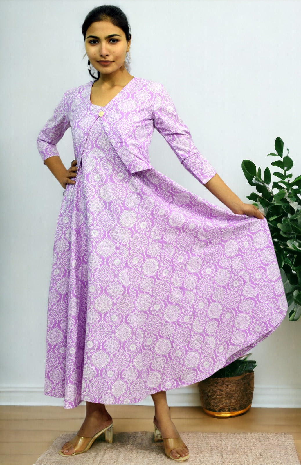 Purple mughal Long Flared A Line Dress with jacket