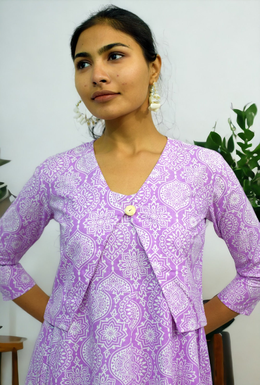 Purple mughal Long Flared A Line Dress with jacket