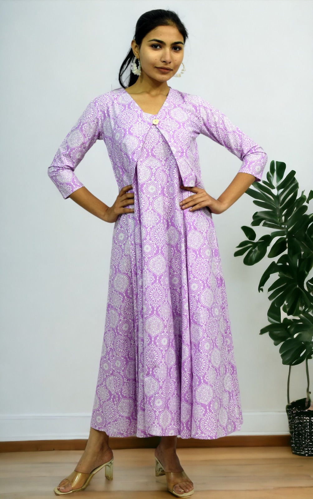 Purple mughal Long Flared A Line Dress with jacket