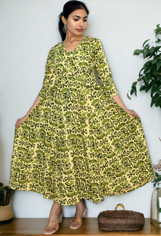 Green kamal Long Flared A Line Dress with jacket