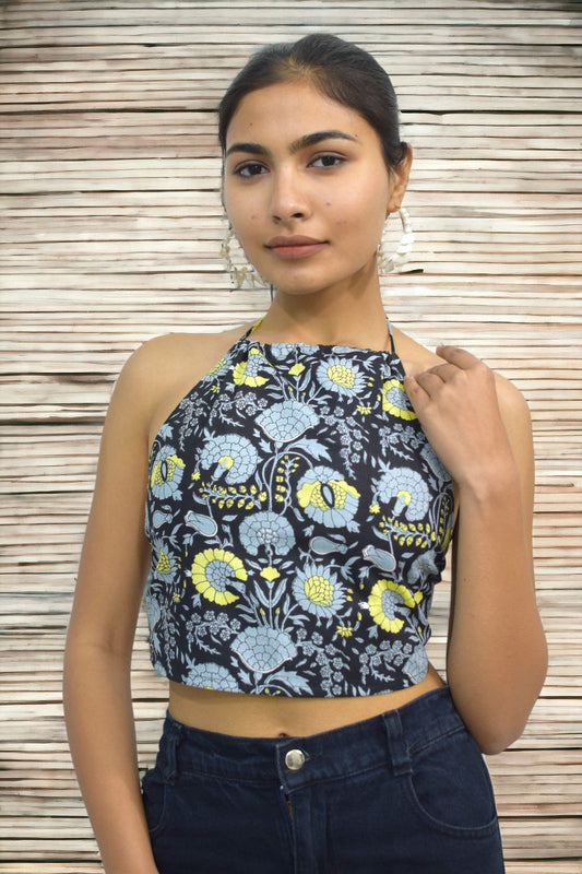 Black backless Halter neck crop top