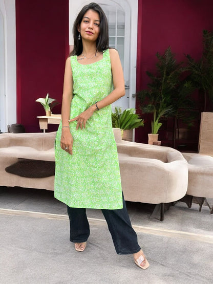 Neon Rose handblock broad long kurti