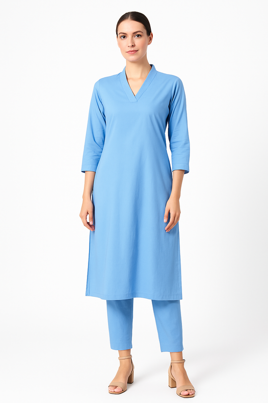 Aqua V-neck plain Coord Set