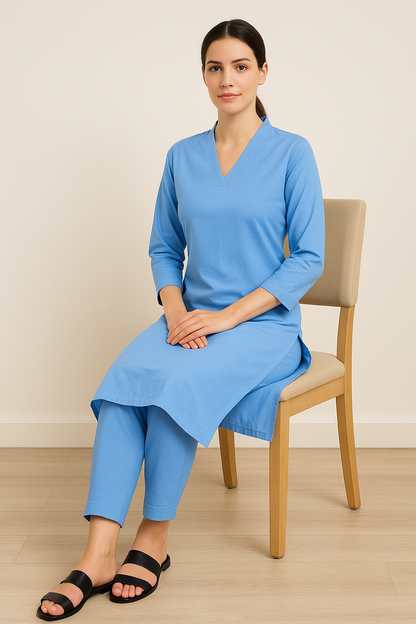 Aqua V-neck plain Coord Set