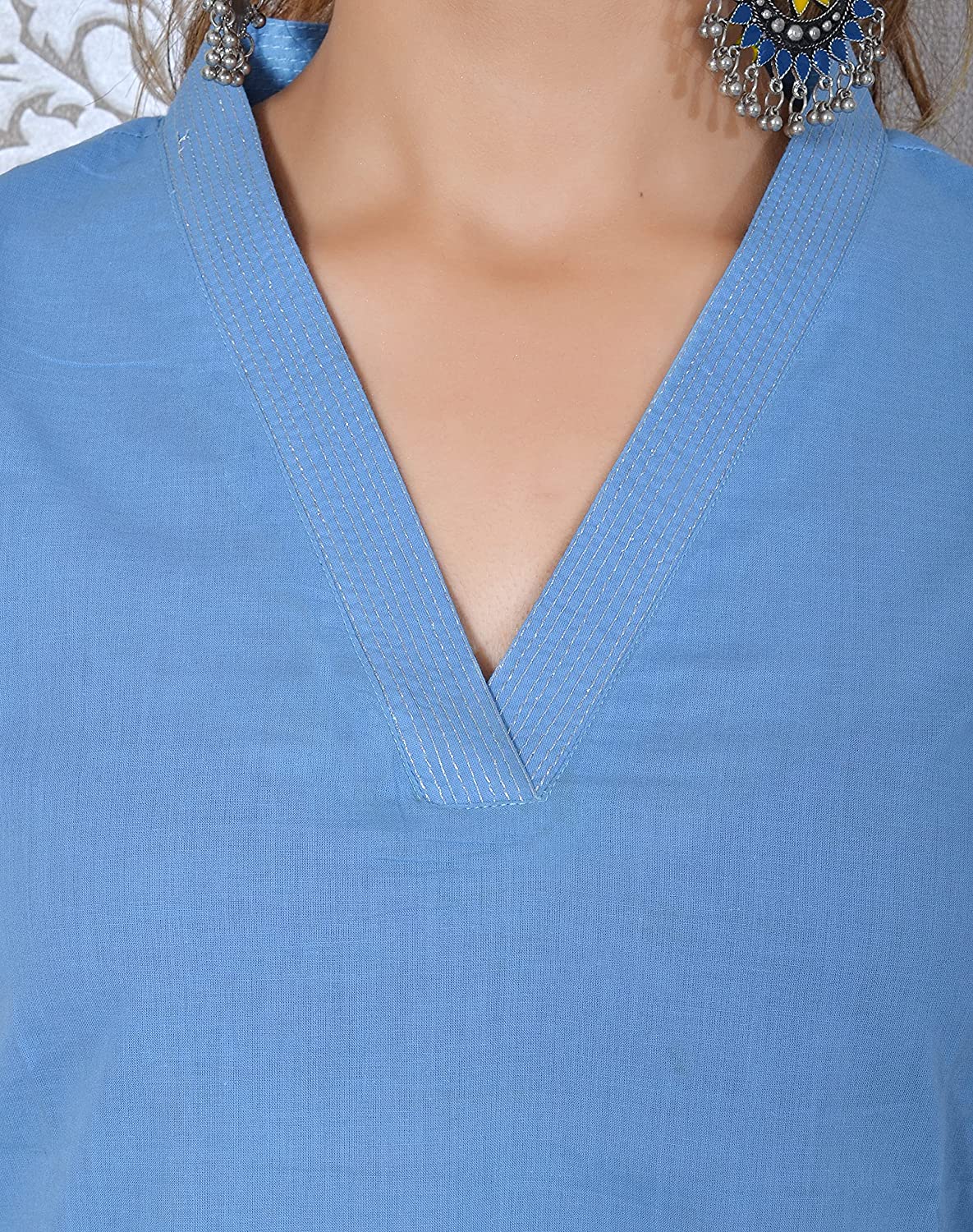 Aqua V-neck plain Coord Set