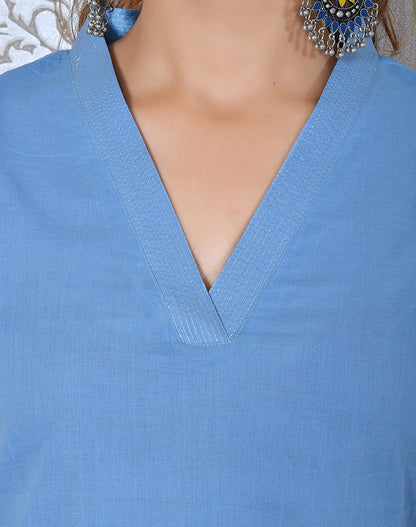 Aqua V-neck plain Coord Set