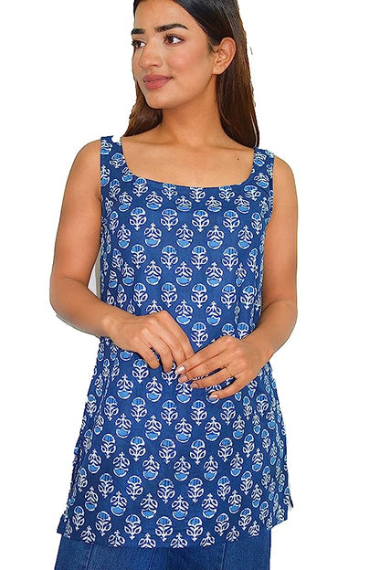 Indigo Small Booti Cotton Broad Neck Kurti