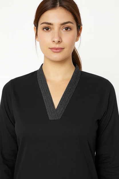 Black V-neck plain Coord Set