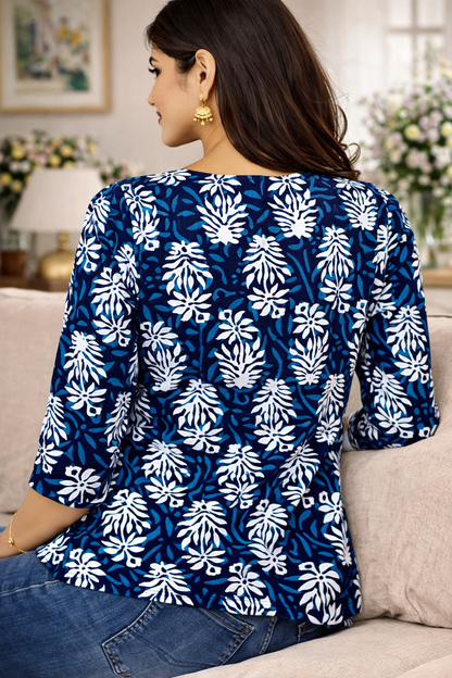 Indigo Bloom Printed Cotton Kurti