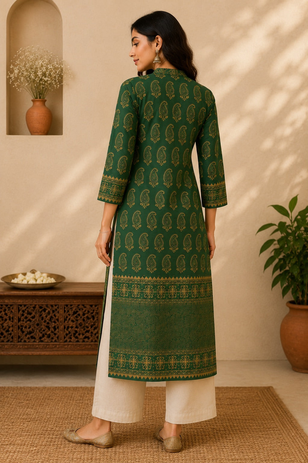 Noor-E-Mehfil Emerald Green & Gold Paisley Festive Kurta for Women
