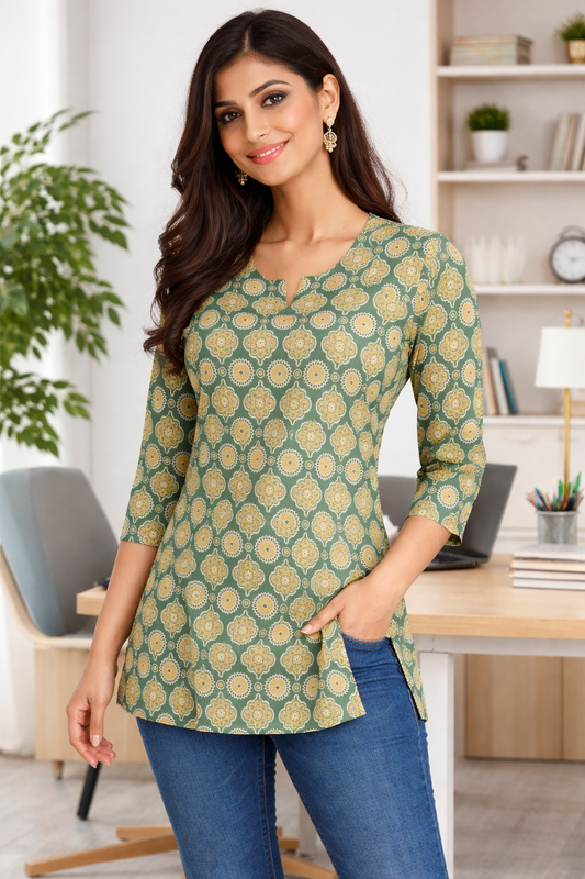 Olive Noor Printed Cotton Kurti
