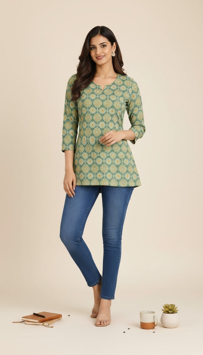Olive Noor Printed Cotton Kurti