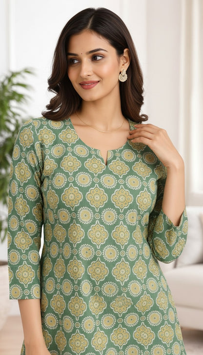 Olive Noor Printed Cotton Kurti