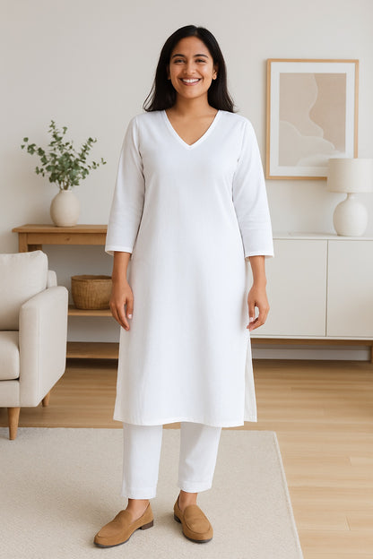 Nira White long Kurta Set